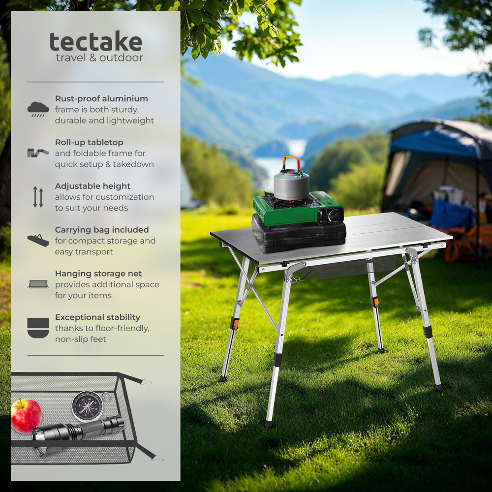 tectake Tina Silver Foldable and Height Adjustable Camping Table Image 6
