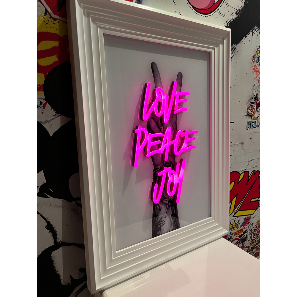 Splashbax Love Peace Joy White Premium Gallery Frame LED Neon Wall Art Image 6