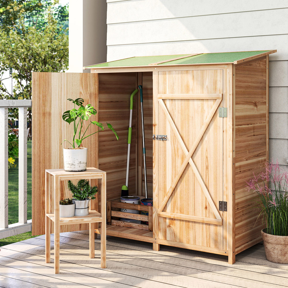 Outsunny 4.7 x 3.9 x 2.1ft Natural Tool Storage Shed with Table Image 2