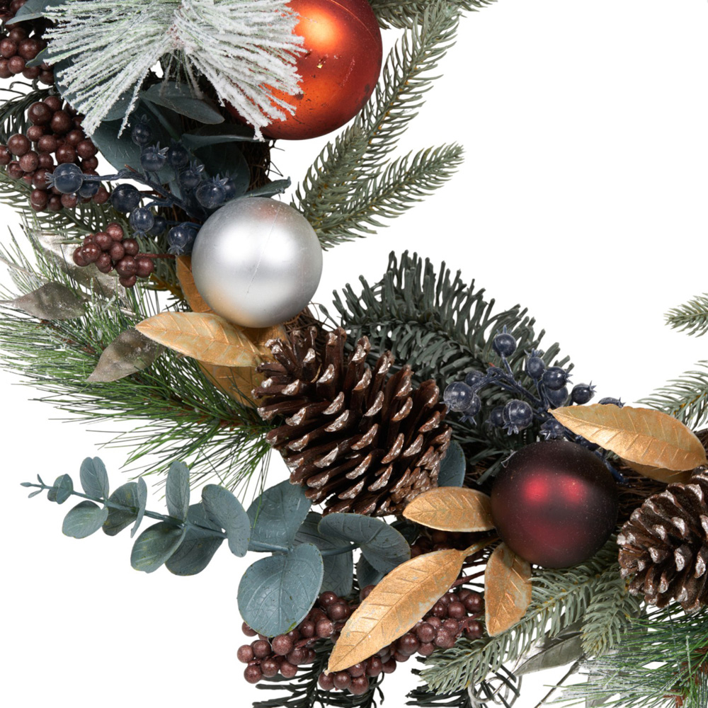 Green Wreath with Burnt Orange Baubles Image 2