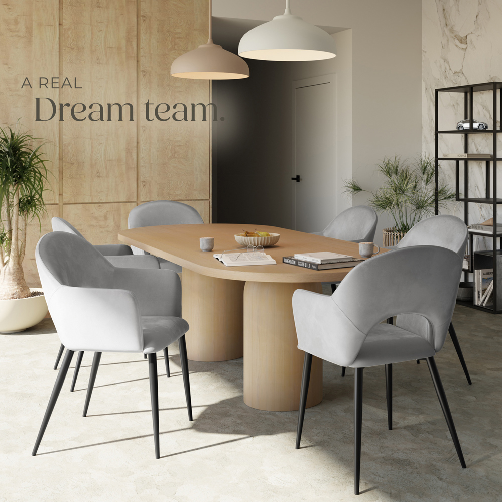 tectake Sasha Set of 6 Light Grey Velvet Look Dining Chair Image 6