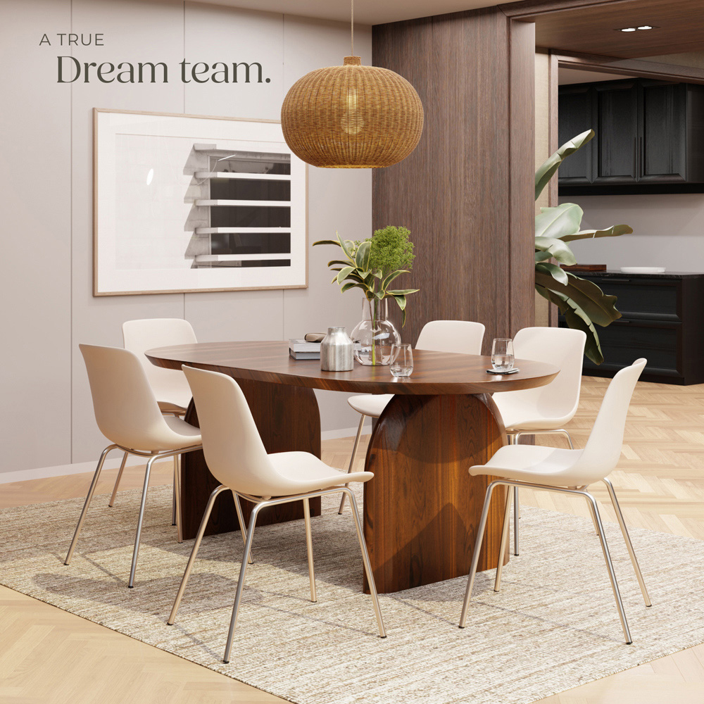 tectake Mave Set of 6 Taupe and Chrome Dining Chair Image 8