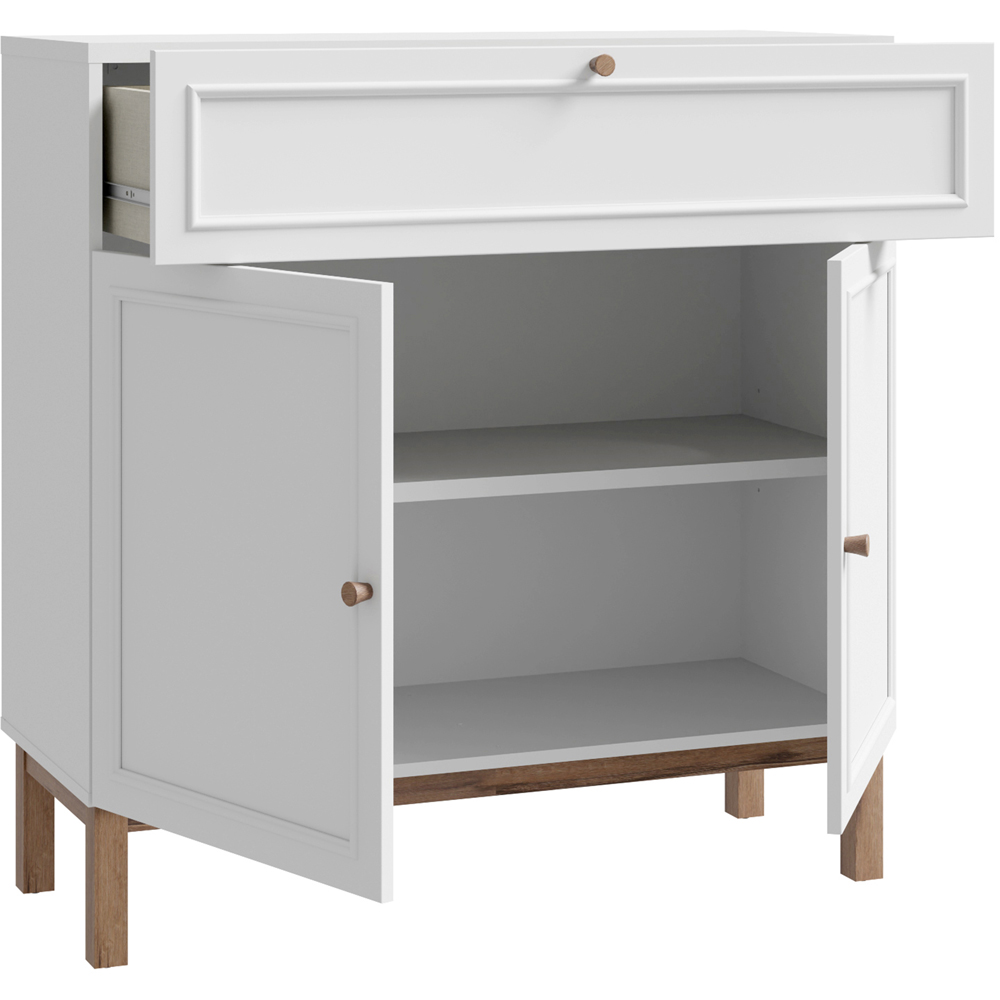 Florence Wensley 2 Door Single Drawer Light Grey and Oak Sideboard Image 4