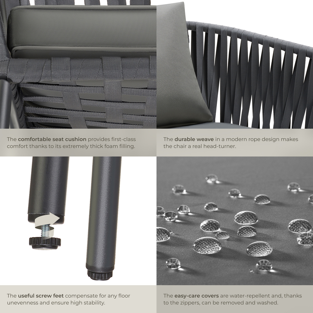 tectake Valeiras Dark Grey Rope Design Accent Chair Set of 4 Image 5