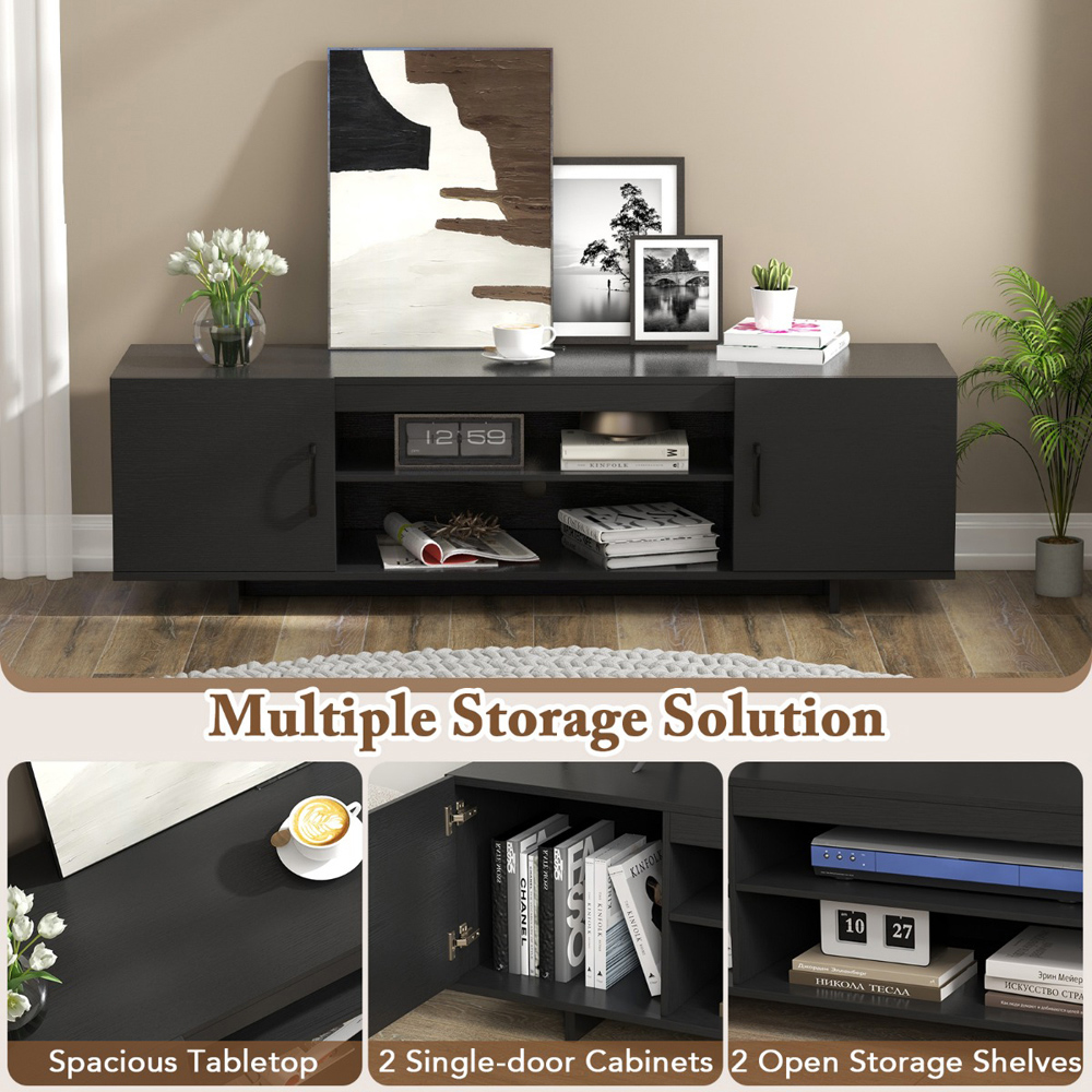 Costway 2 Door 2 Shelf Black TV Stand with Cable Holes and Power Outlet Image 6