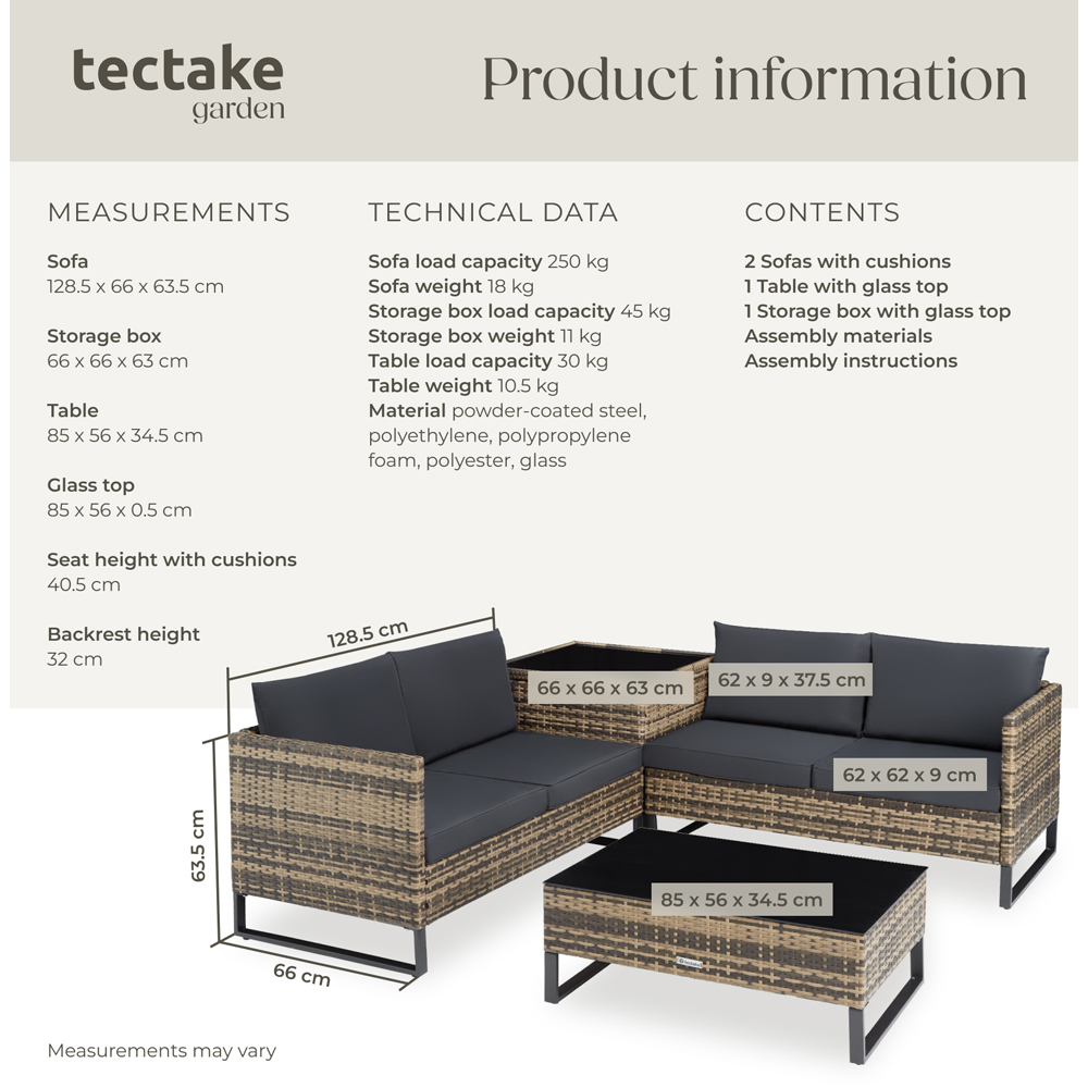 tectake Ostuni 4 Seater Natural Rattan Garden Lounge Set with Storage Box Image 9
