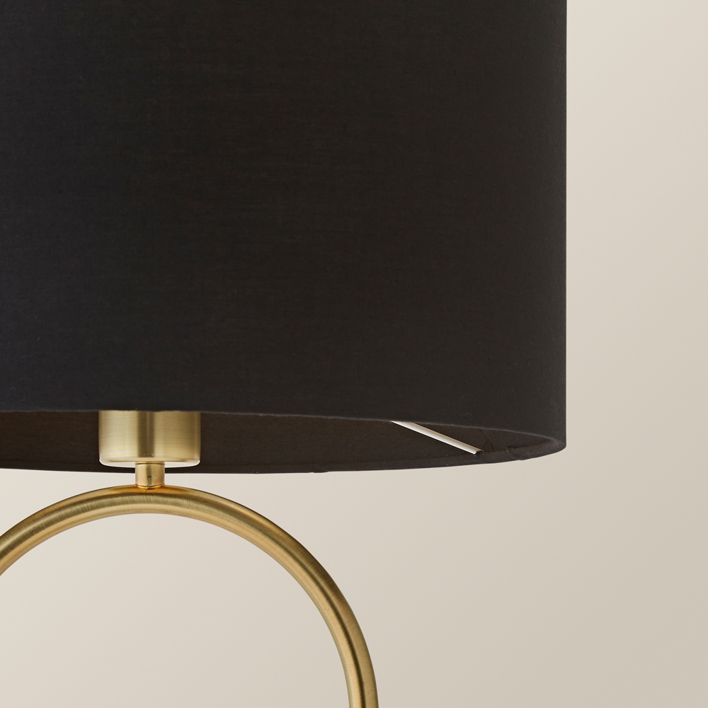 ValueLights Antonia Black Fabric Drum Lamp Shade Brushed Gold Oval LED Table Lamp Image 3