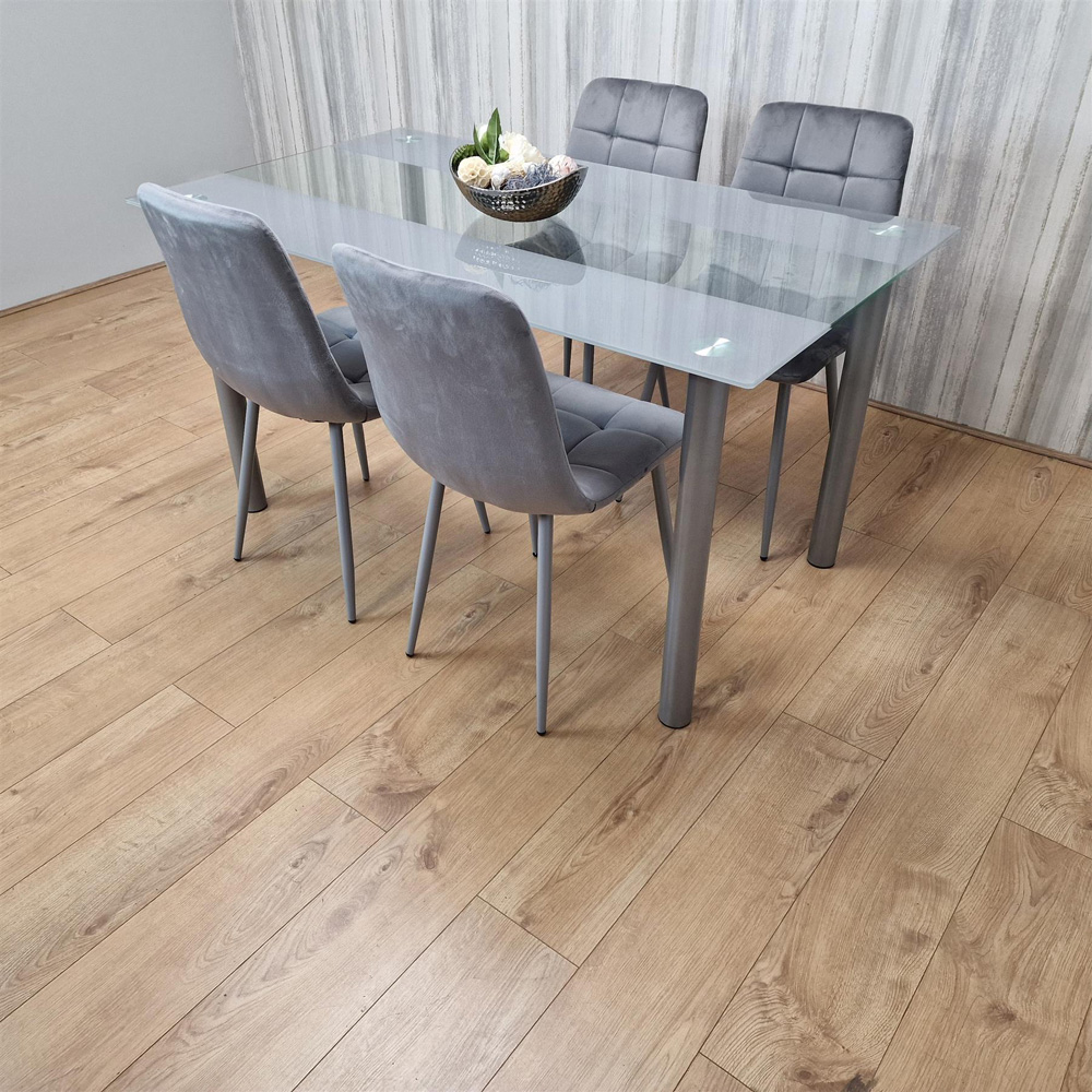 Portland 4 Seater Square Velvet Dining Table Set Grey Image 7