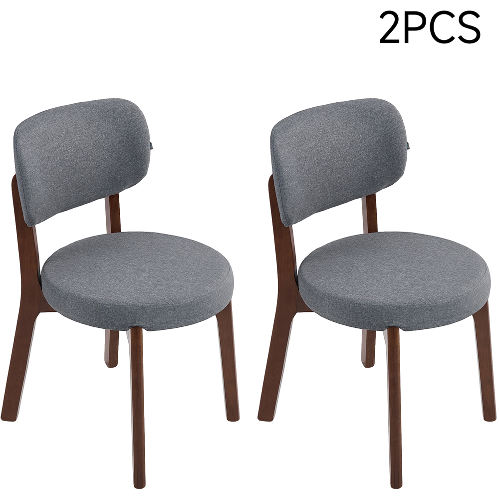 Living and Home Set of 2 Grey Linen-Effect Fabric Upholstered Rubberwood Dining Chairs Image 2