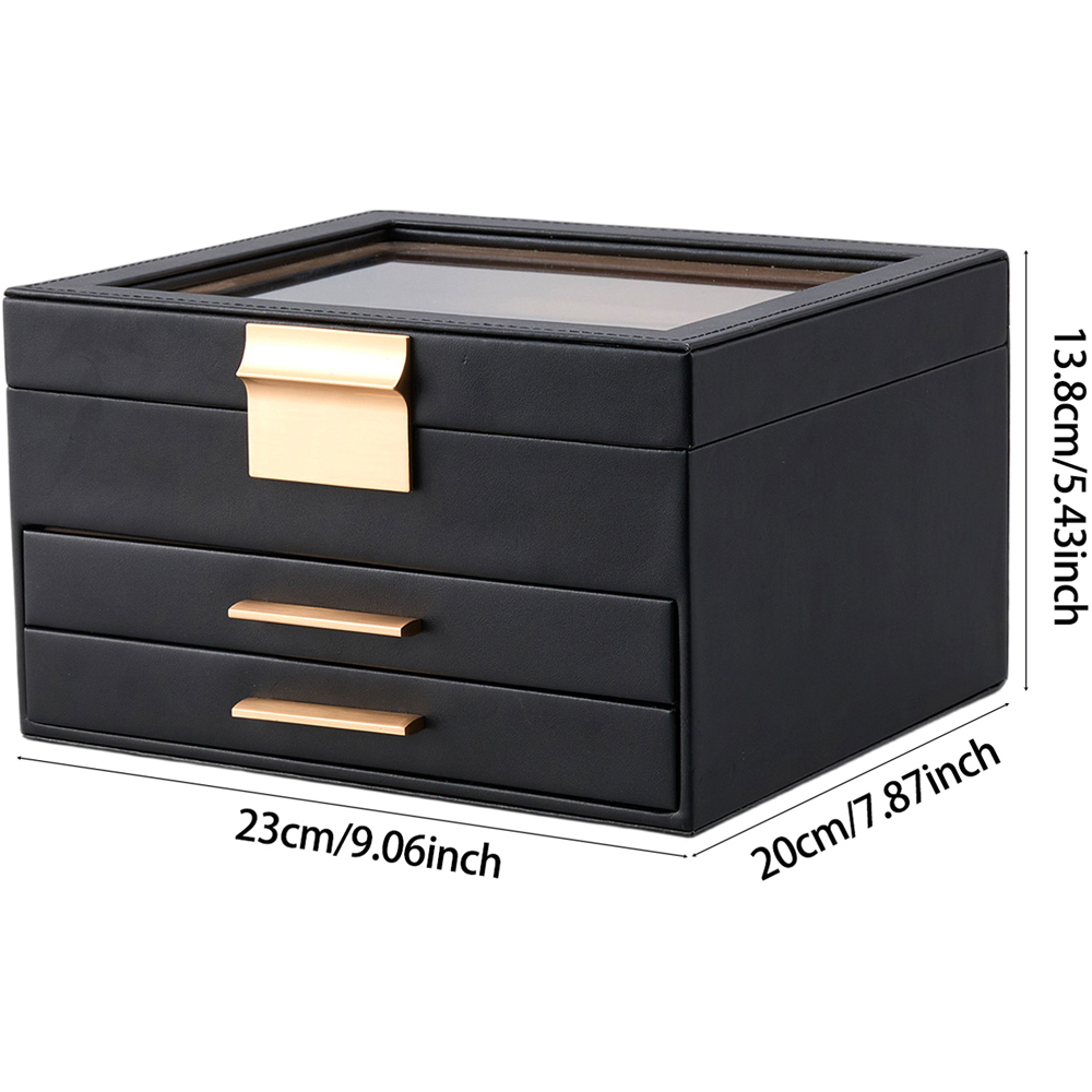Living and Home 3-Tier Black PU Leather Jewellery Organiser with Glass Window Image 8