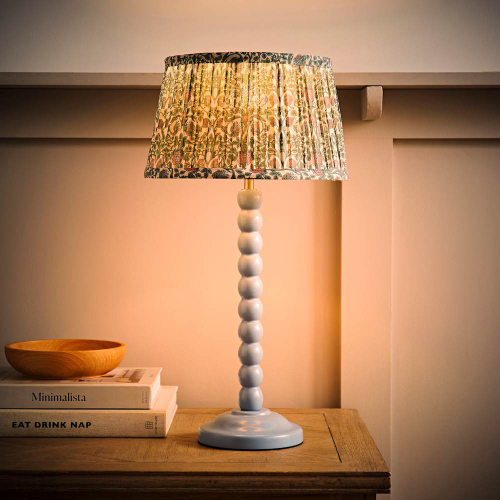 ValueLights Floral Pleated Shade Pastel Blue Bobbin LED Table Lamp with Bulb Image 2