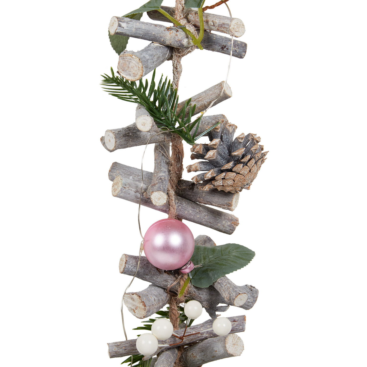 LED Blush Bauble Driftwood Garland - Pink Image 2
