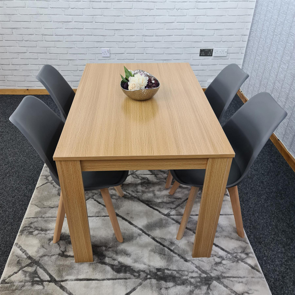 Portland 4 Seater Square Leather Dining Table Set Oak Effect and Grey Image 5