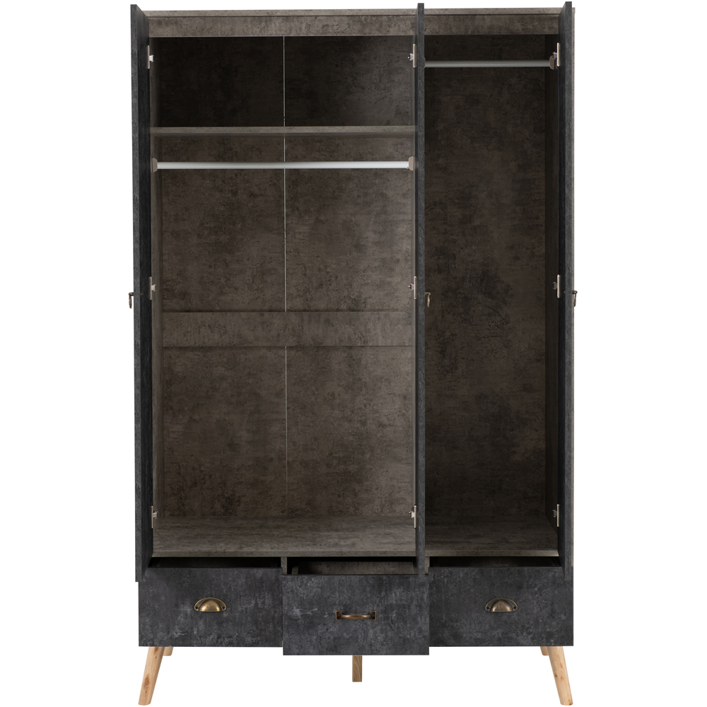 Seconique Nordic 3 Door 3 Drawer Grey and Charcoal Concrete Effect Wardrobe Image 4