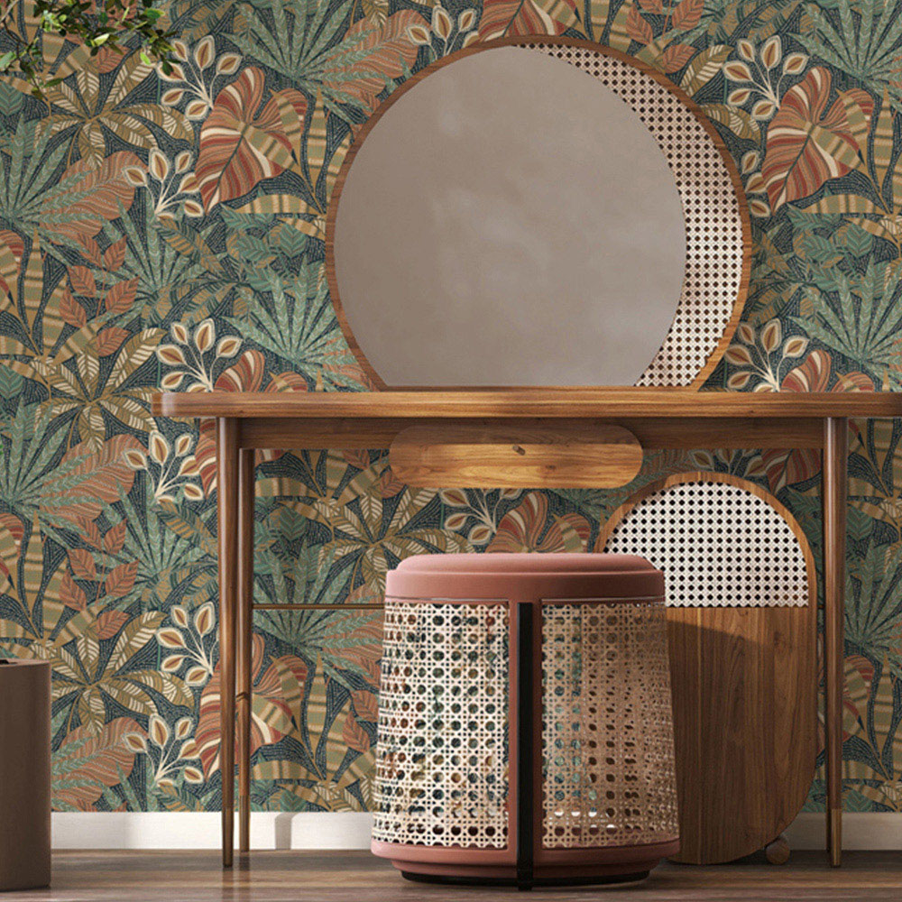 Esselle Home Kirra Leaf Navy and Spice Wallpaper Image 4