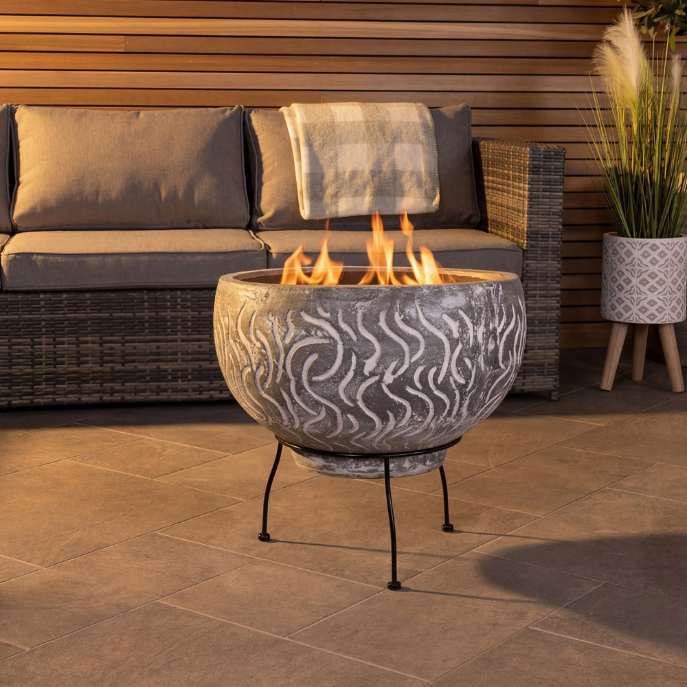 Snug Toledo Grey Wave Design Clay BBQ Firepit Bowl with Removable Grill Image 6