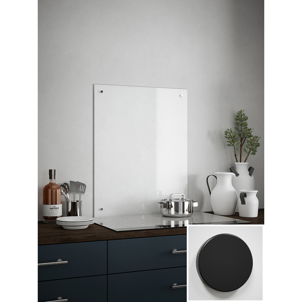 Clear Glass Kitchen Splashback with Black Caps 600 x 750 x 4mm Image 4