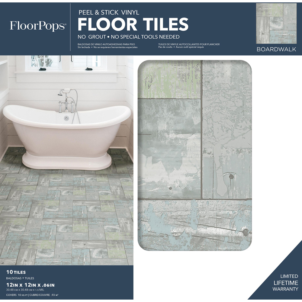 Floorpops Boardwalk Green Blue and Grey Peel and Stick Floor Tile 30.48 x 30.48cm 10 Pack Image 7