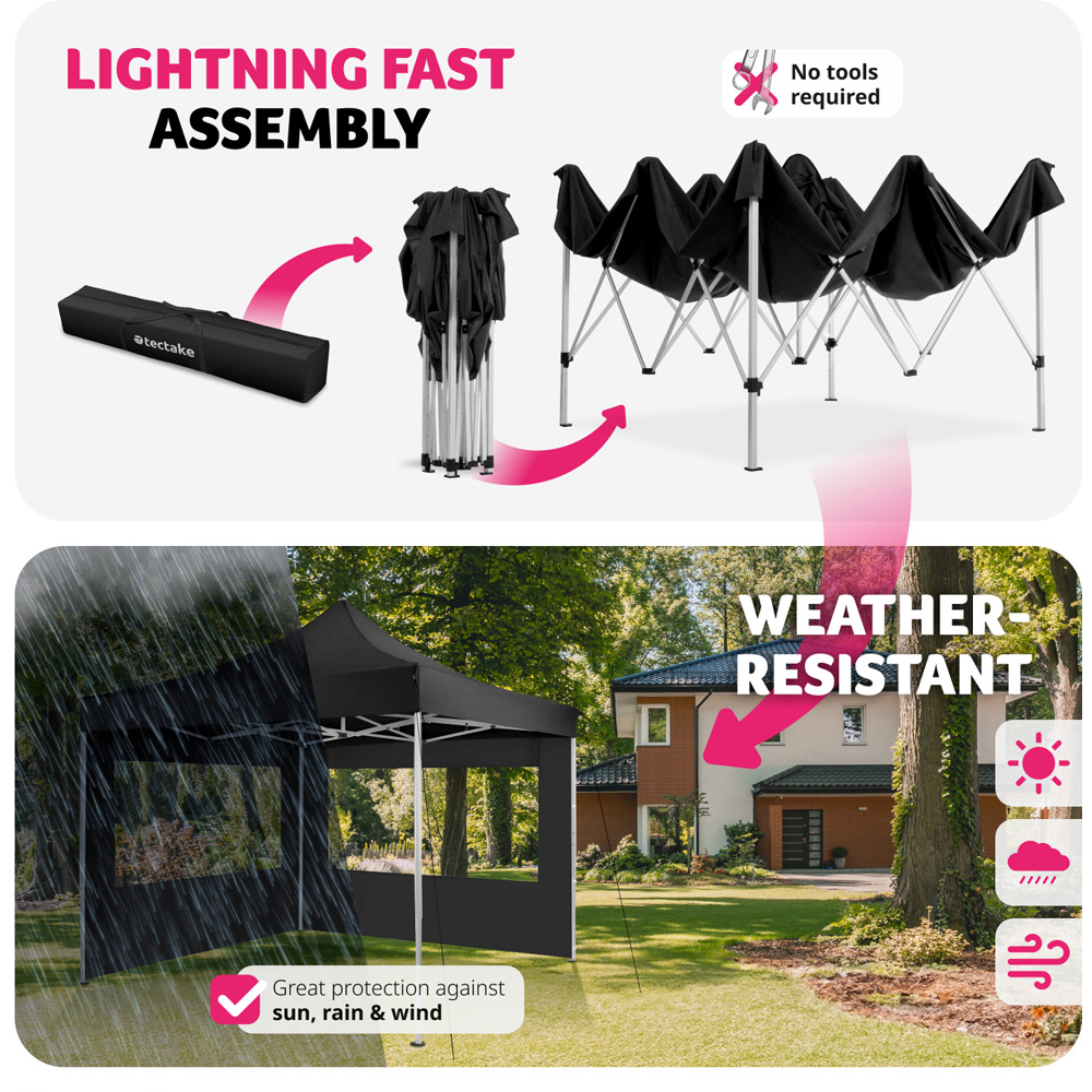 tectake Olivia 3 x 3m Black Aluminium Frame Gazebo Image 4