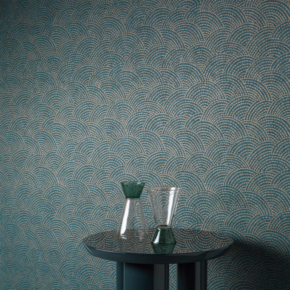 Grandeco Boutique Shell Texture Embossed Navy Blue Wallpaper Image 2