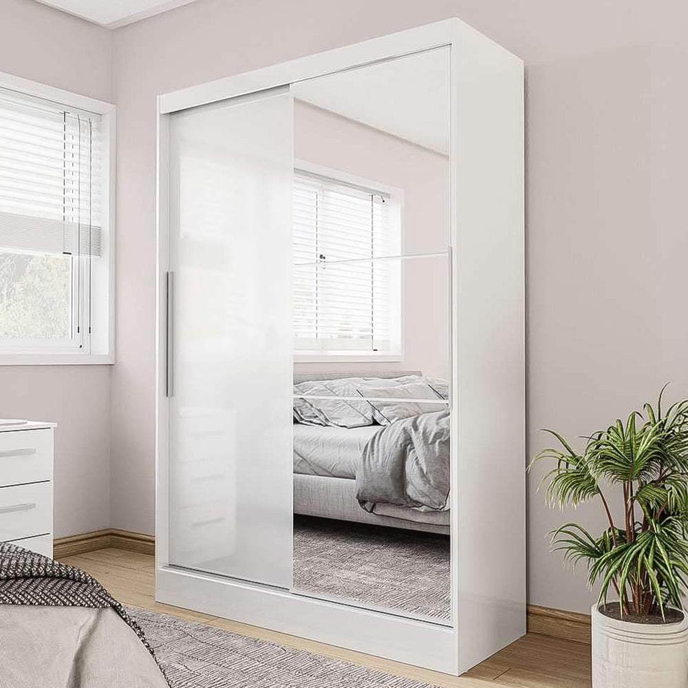 Lynx 2 Door White Mirror Sliding Wardrobe Image 1