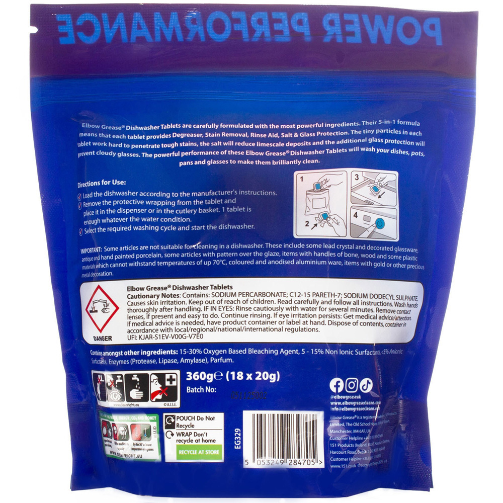 Pack of 18 Elbow Grease 5-in-1 Dishwasher Tablets Image 2