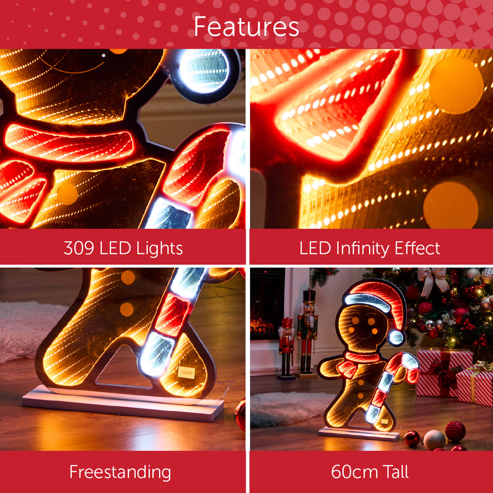 The Christmas Workshop LED Gingerbread Man Infinity Light Xmas Decoration 60cm Image 5