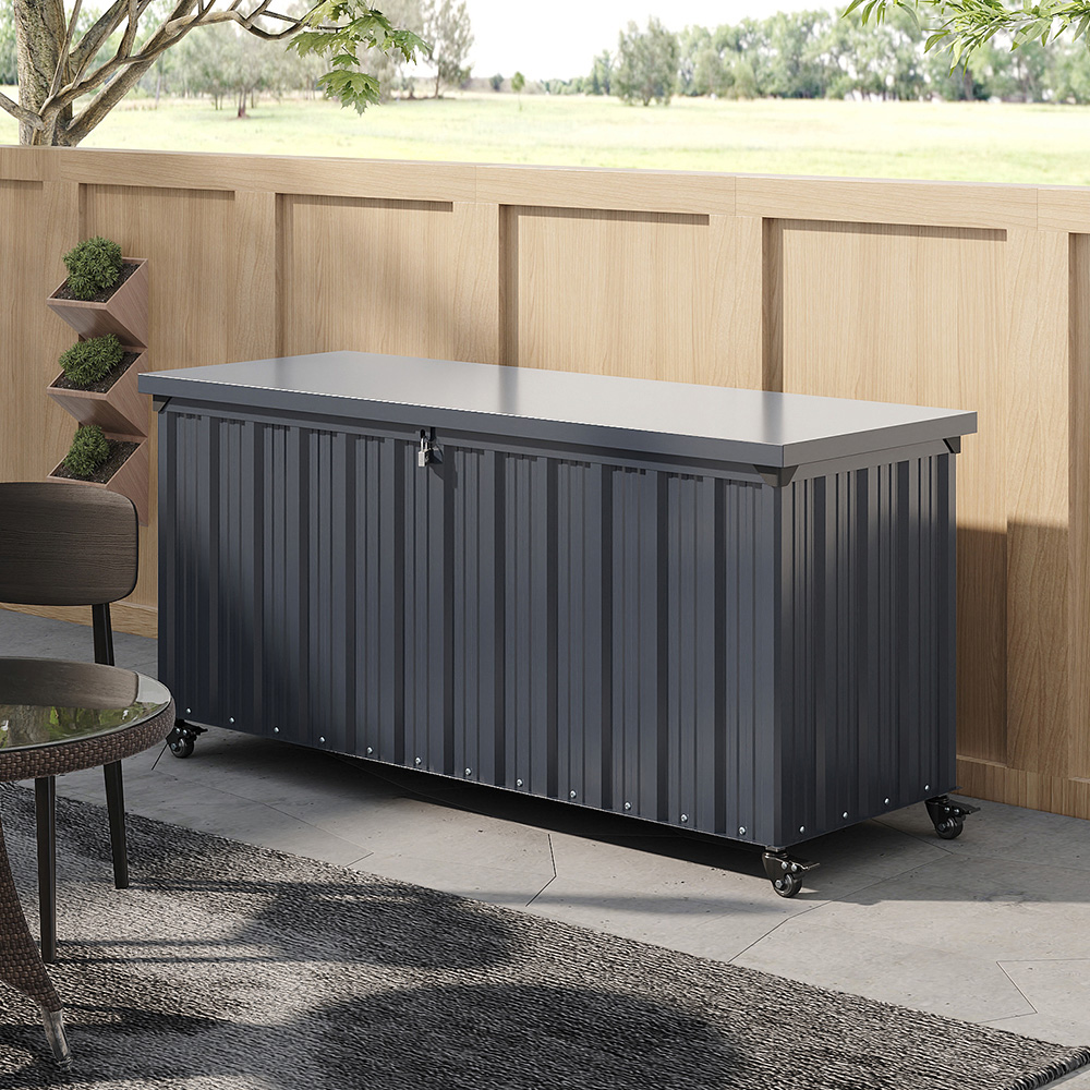 Living and Home Anthracite Waterproof Large Lockable Metal Storage Box with Wheels 550L Image 2
