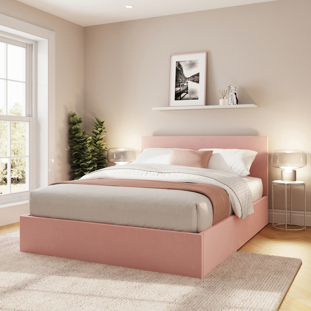 GFW Double Blush Pink Velvet End Lift Ottoman Bed Image 7