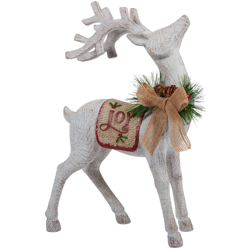 Wood Effect Joy Reindeer Standing Decoration White Image 2