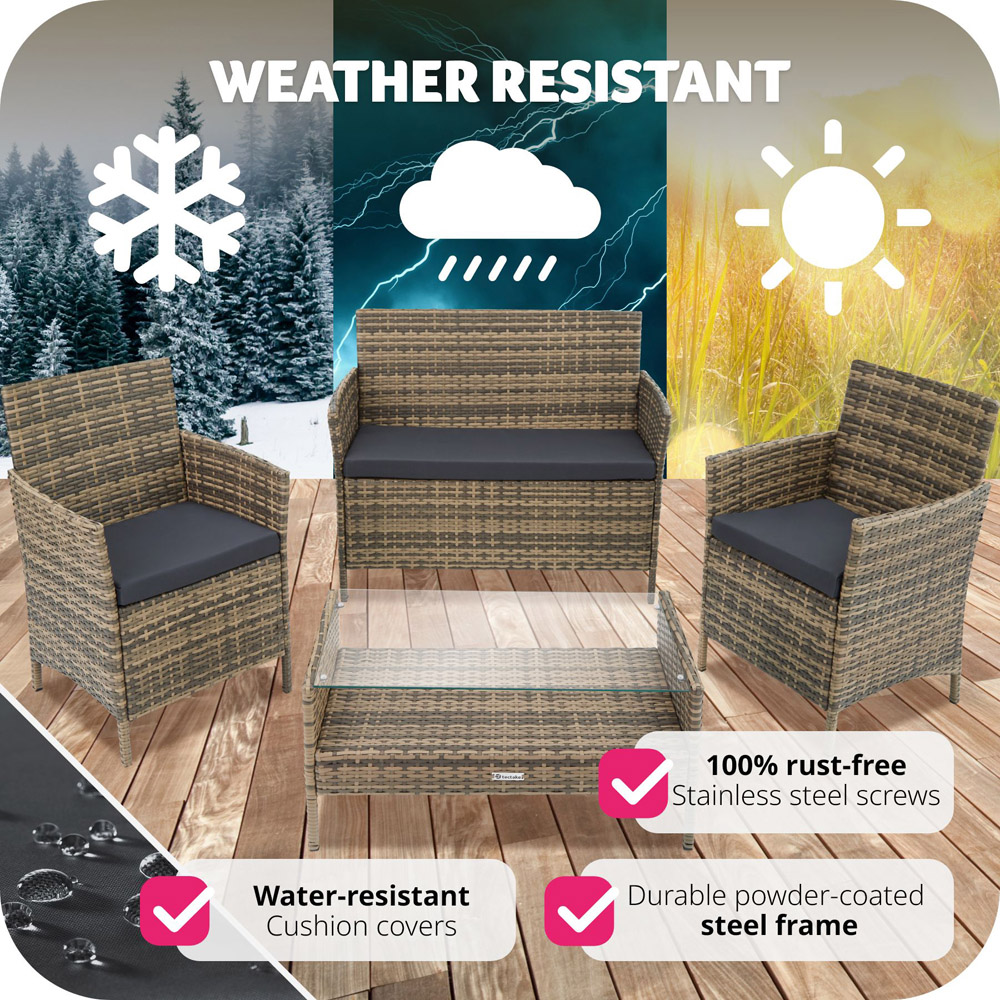 tectake Madeira 4 Seater Natural Rattan Garden Lounge Set Image 3