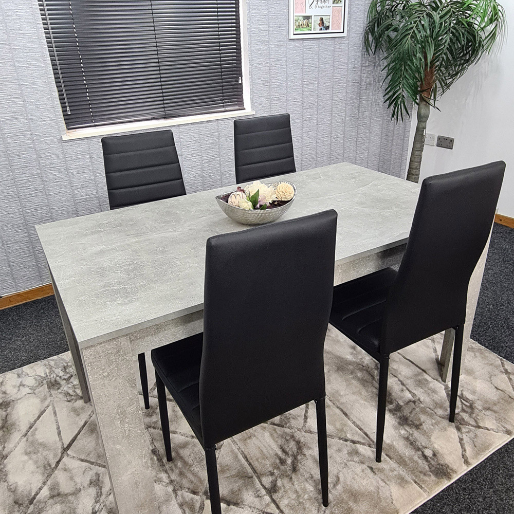 Portland Leather 4 Seater Dining Set Stone Grey and Black Image 6