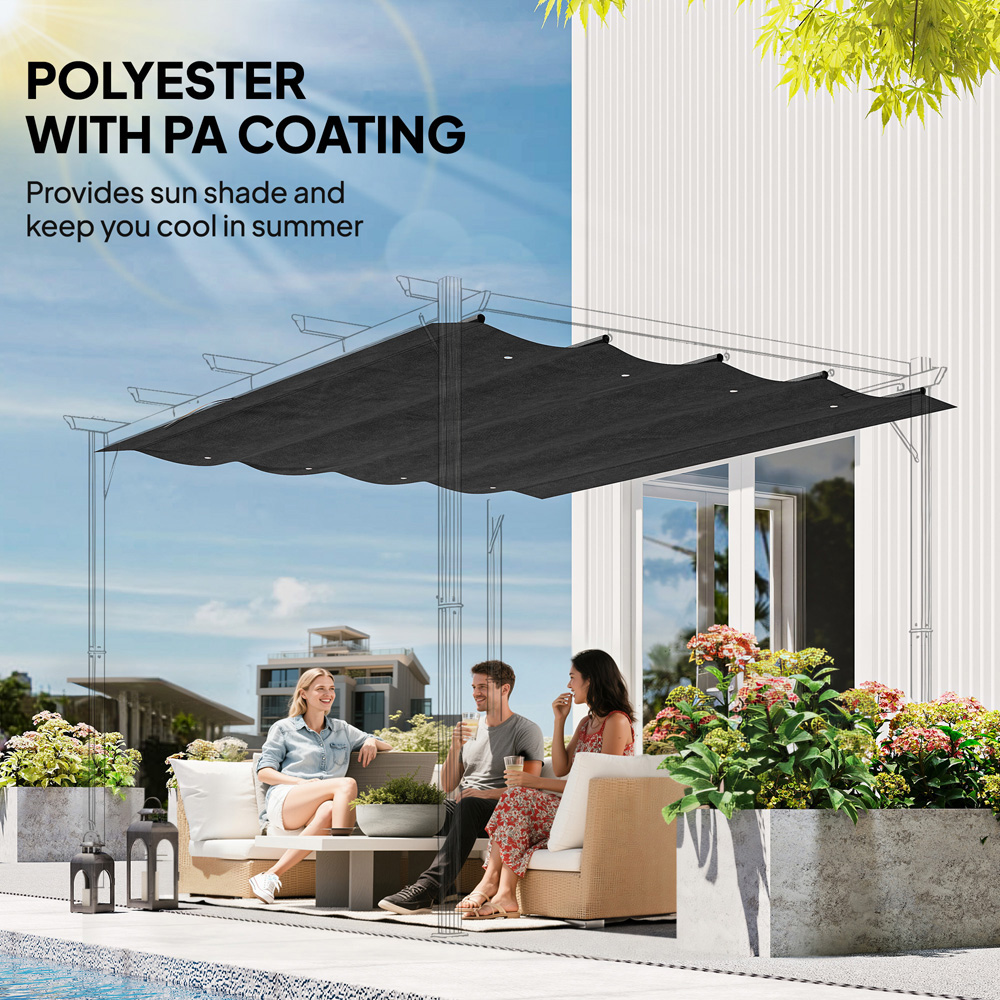 Outsunny 3 x 2m Dark Grey Retractable Sun Shade Pergola Roof Image 5