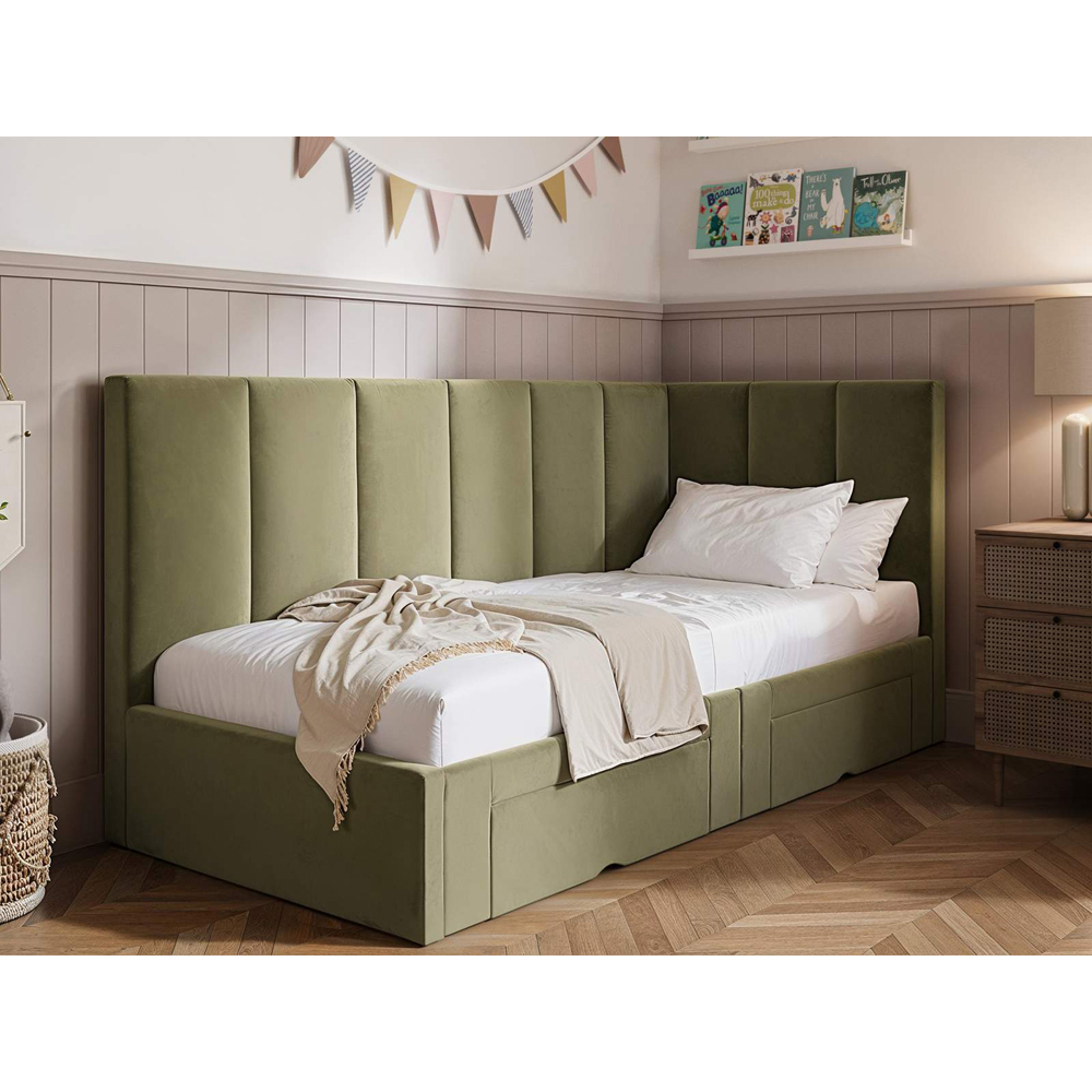 Flair Harley 2 Drawers Olive Green Velvet Bed Frame Image 7