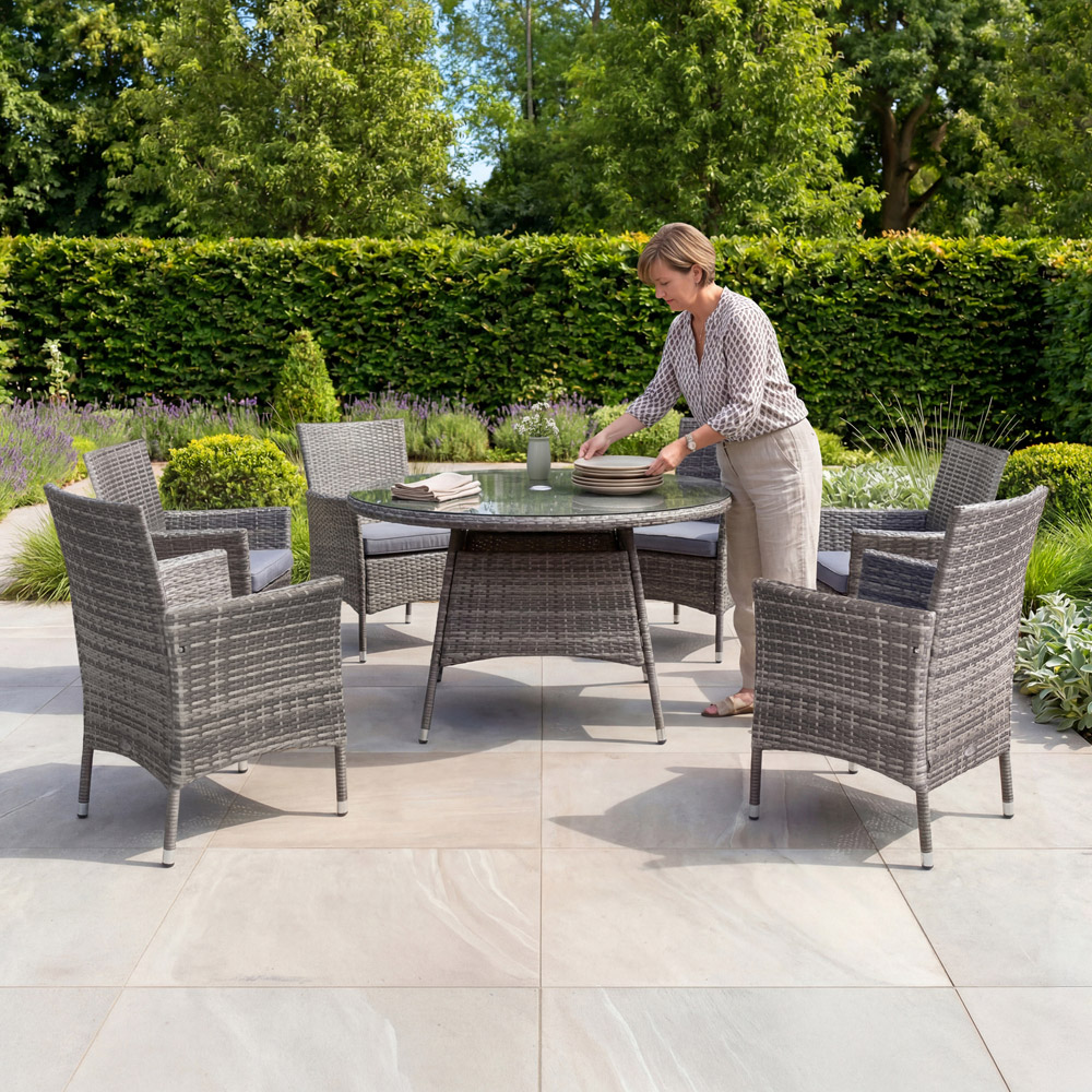 Charles Bentley 6 Seater Rattan Dining Table Grey Image 6