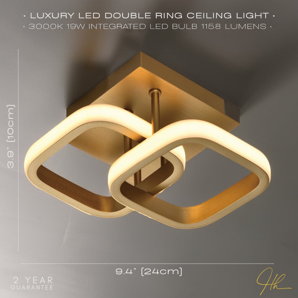 Happy Homewares Brushed Gold Double Head LED Ceiling Light Fitting Image 6