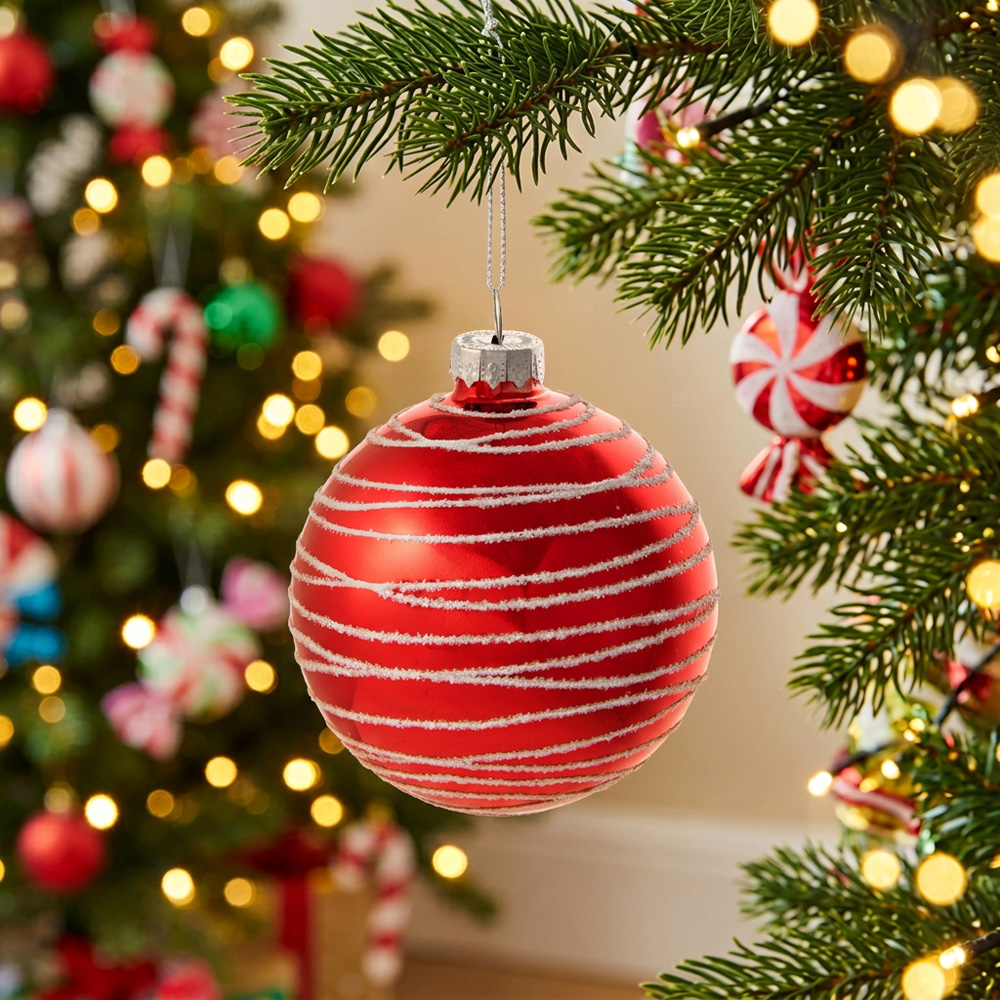 Shiny Red and White Glitter Bauble - Red Image 2