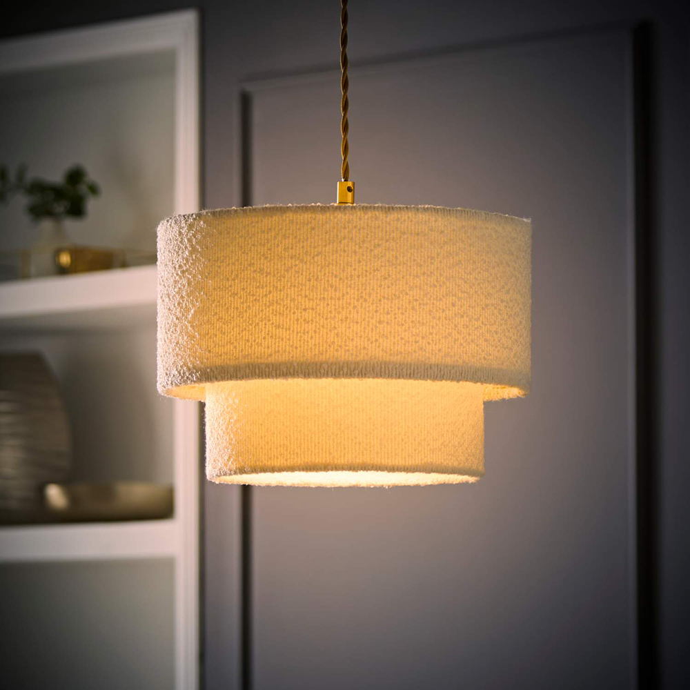ValueLights Jodie 2-Tier Cream Boucle Ceiling Pendant Shade 30cm Image 2