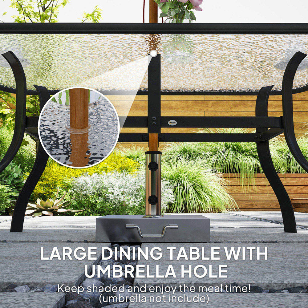 Outsunny 6 Seater Garden Dining Set with Umbrella Hole Black Image 7