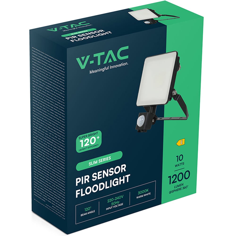 V-TAC 10W 1200 Lumens Warm White LED Black Floodlight with PIR Sensor Image 4
