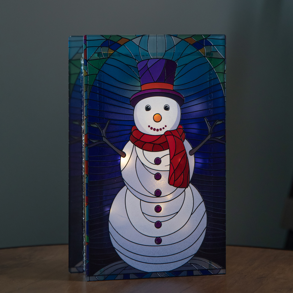 Samuel Alexander Warm White LED Double Sided Stained Glass Light Up Snowman Decoration Image 7