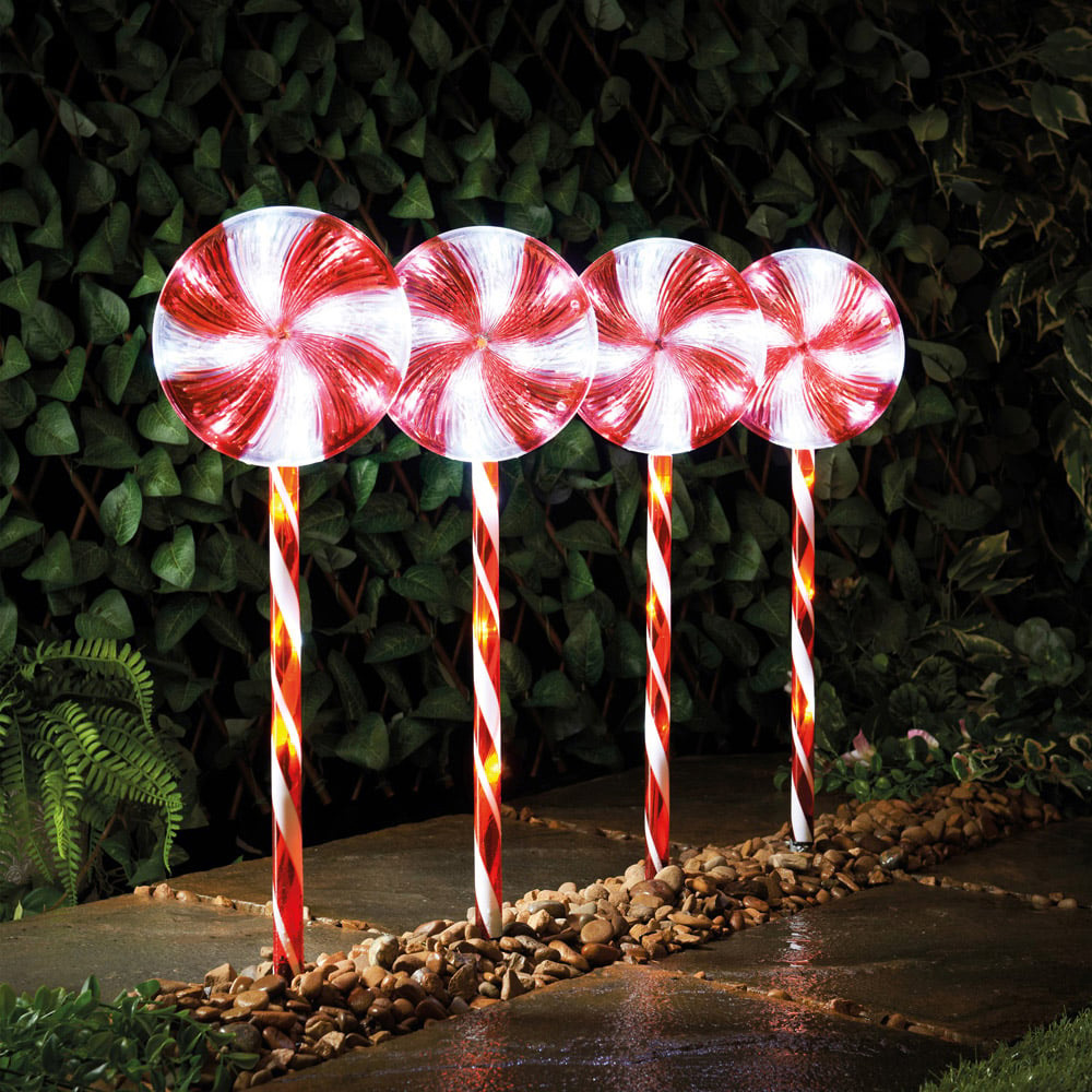 The Christmas Workshop Set of 4 White Lollipop Stake Light Image 1