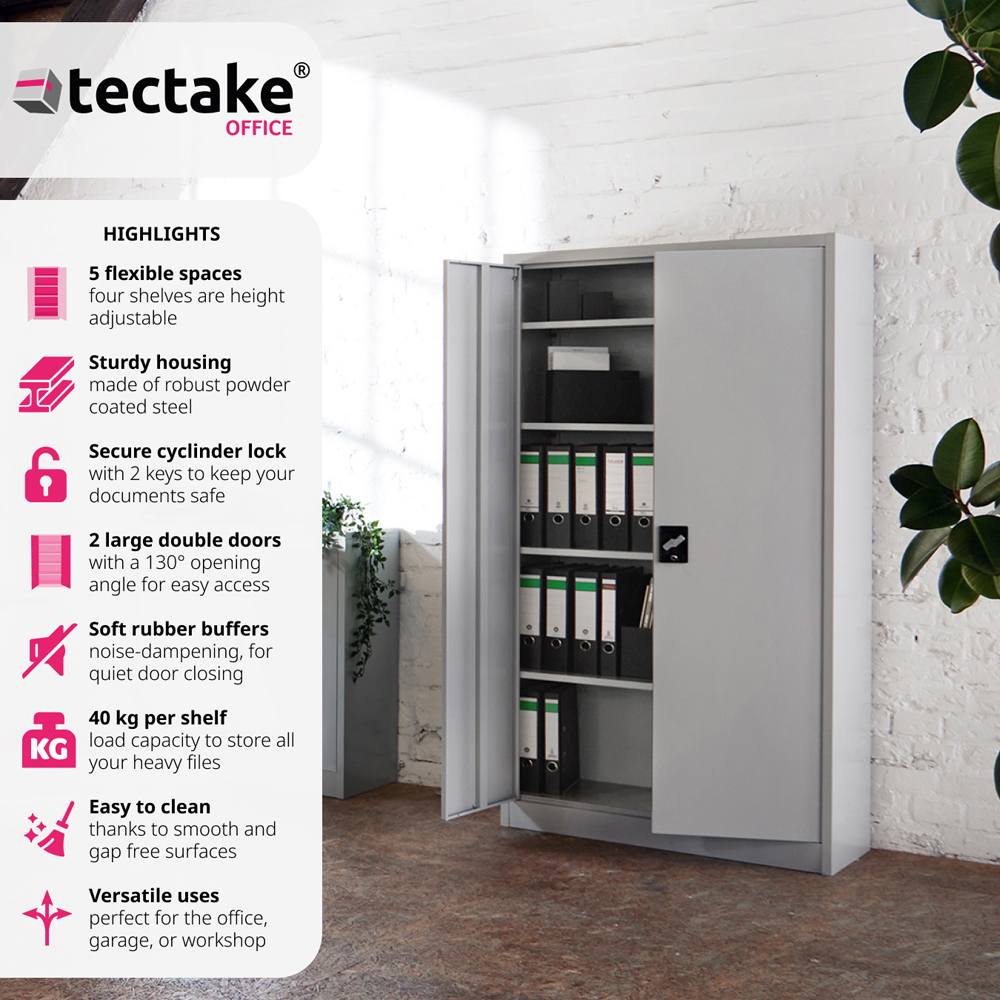 Tectake Grey Filing Cabinet Blain with Adjustable Shelves Image 5