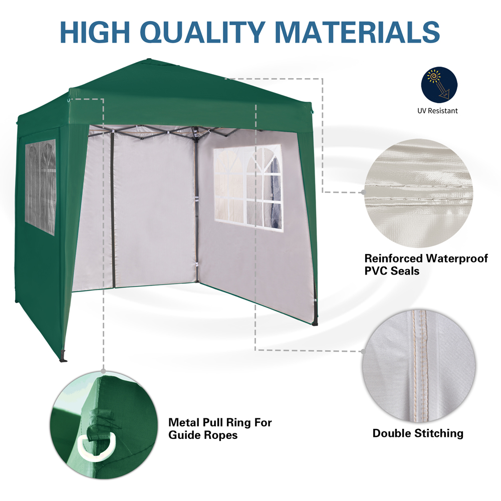Green Pop Up Outdoor Canopy Tent with Removable Sidewalls 2 x 2m Image 6