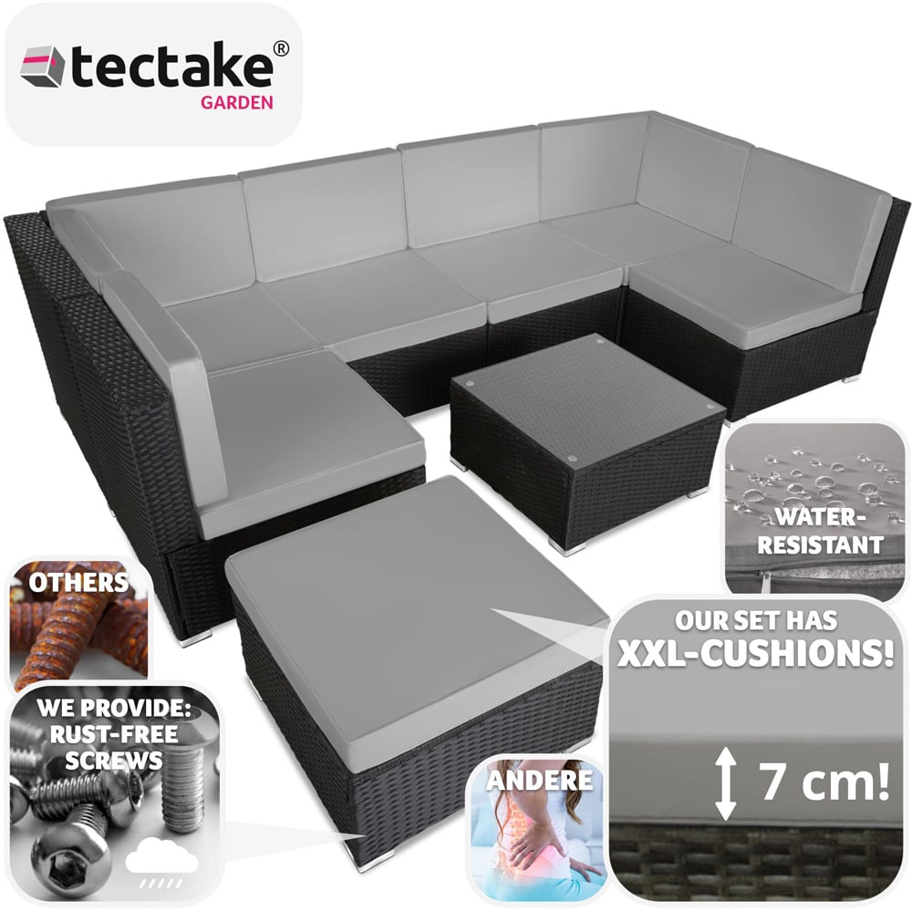 tectake Venice 7 Seater Black and Grey Outdoor Sofa Set Image 3