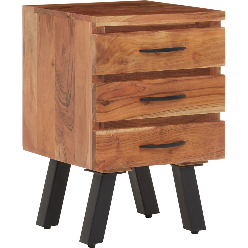 Premier Housewares Nashik 3 Drawer Acacia Side Table with Black Iron Legs Image 2