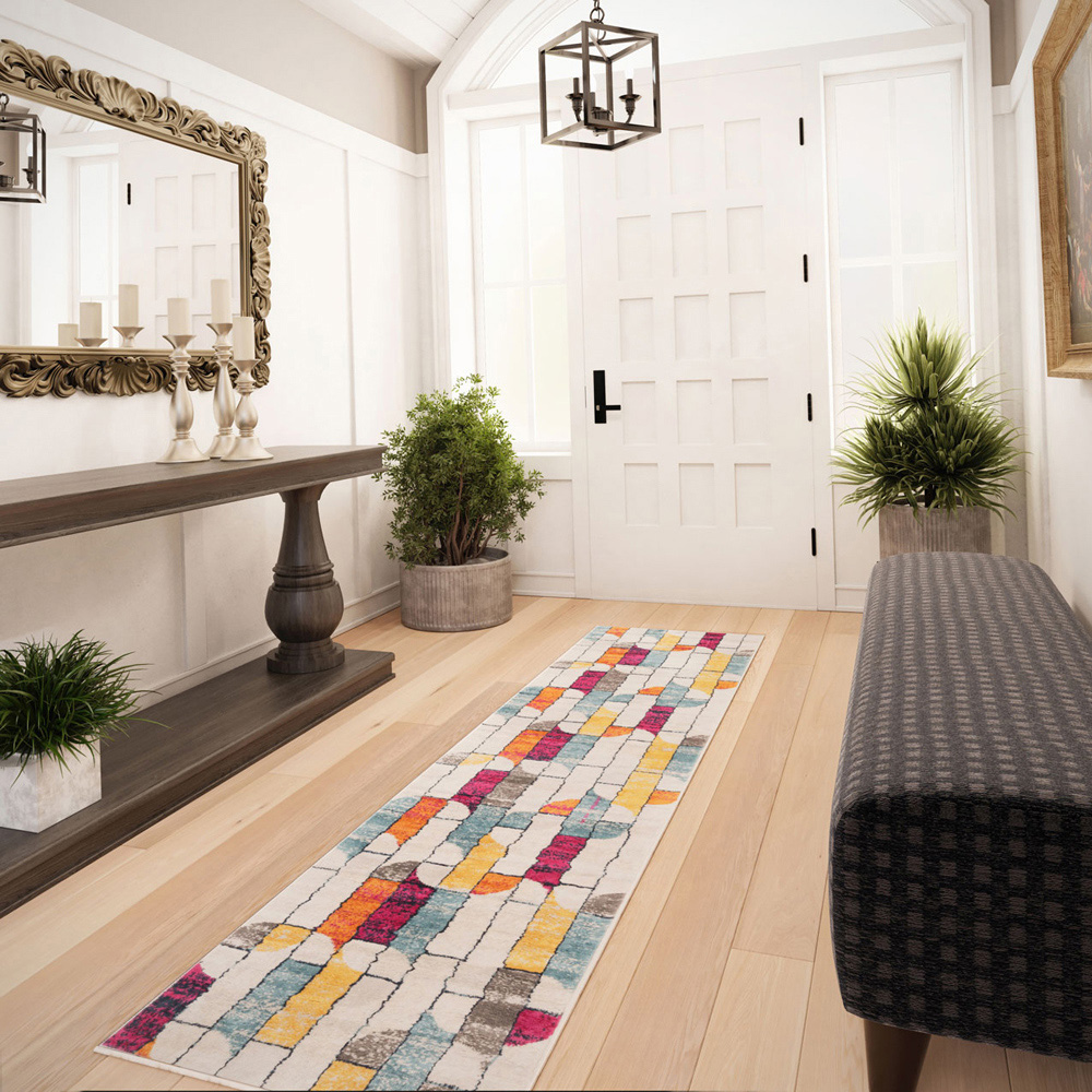 Multicolour Retro Rug Kukoon Bold Multicolour Retro Geometric Rug 240 x 60cm | Homebase