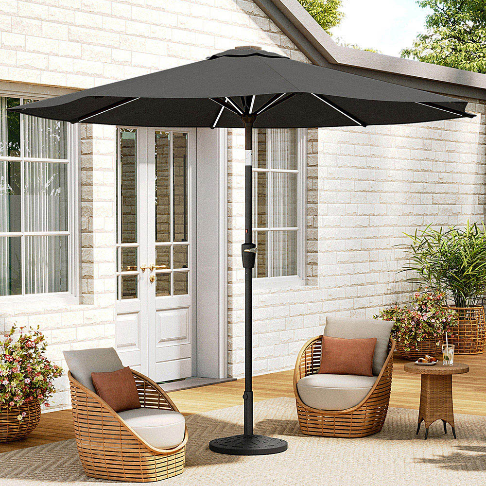 Living and Home Dark Grey Solar LED Crank and Tilt Parasol with Resin Floral Base 3m Image 7