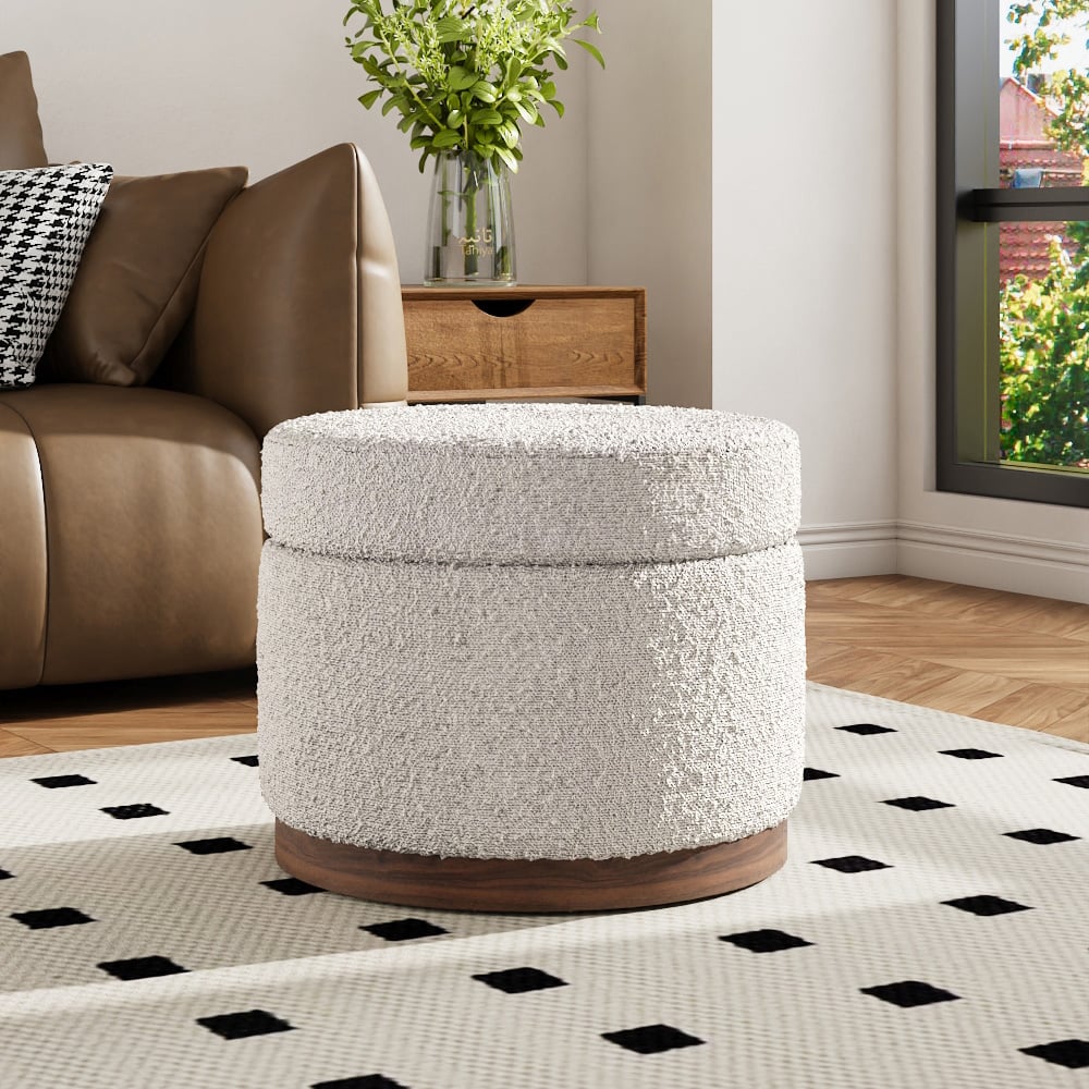 Living and Home Cream Round Ottoman Storage Stool Seat with Thick Cushion Image 8