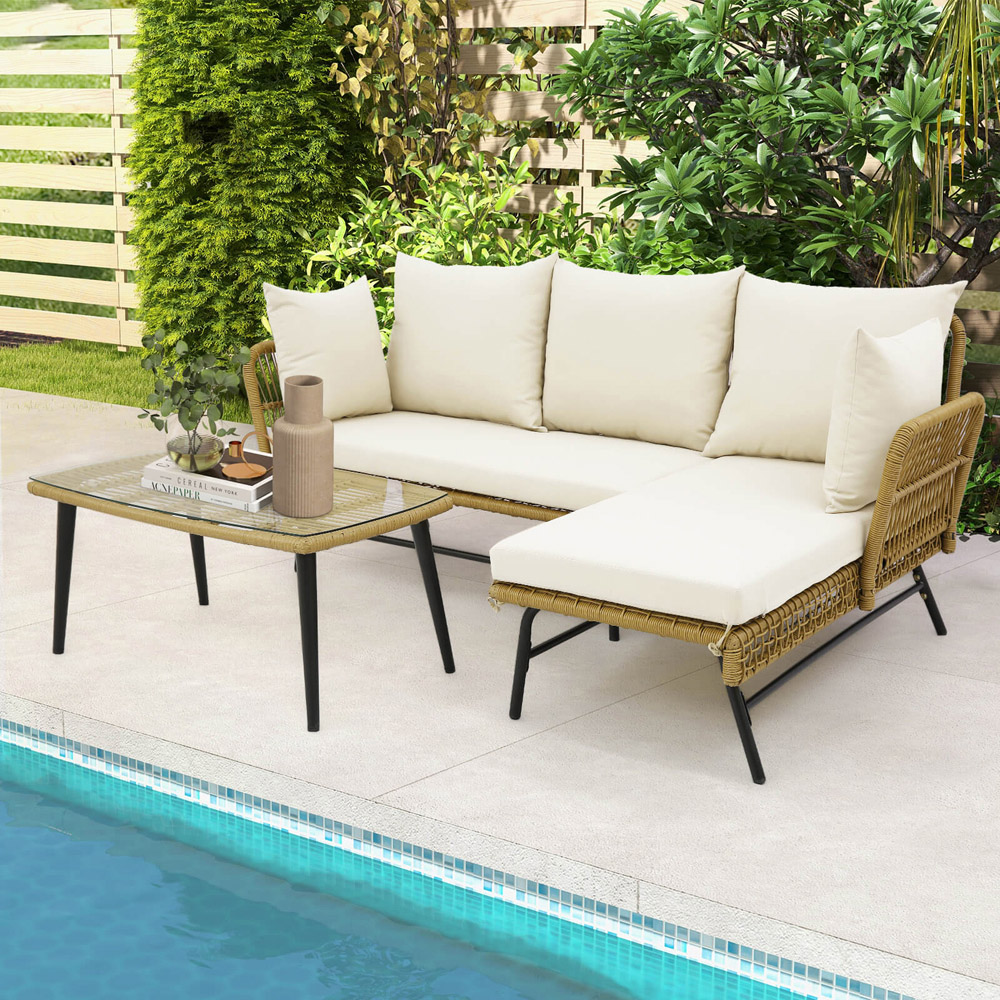 Costway 4 Seater Rattan White L Shaped Lounge Sofa Set Image 4